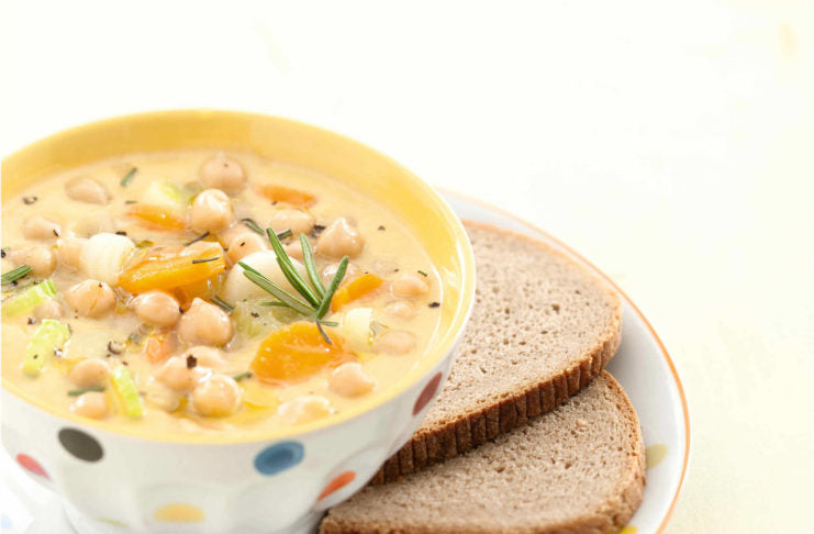 Zuppa densa di porri e ceci al rosmarino